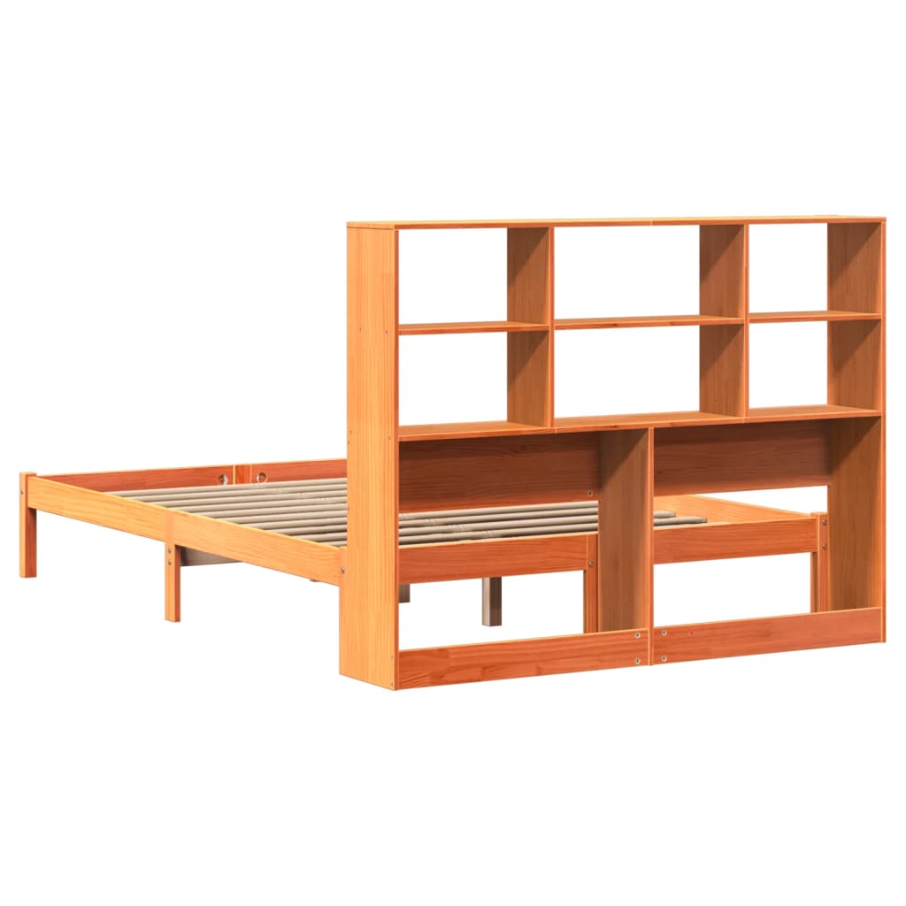 Letto Libreria senza Materasso Marrone Cera 135x190 cm in Pino