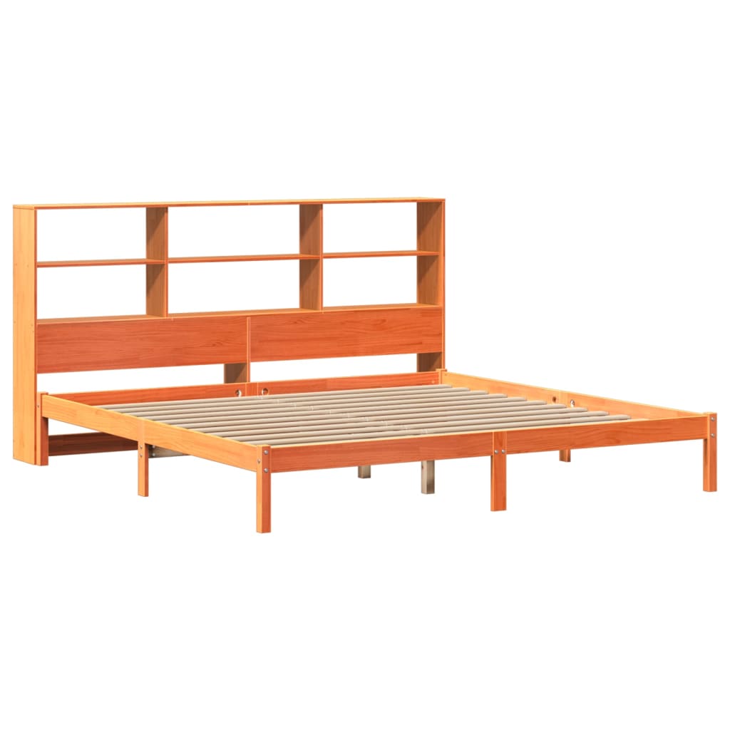 Letto Libreria senza Materasso Marrone Cera 200x200 cm in Pino