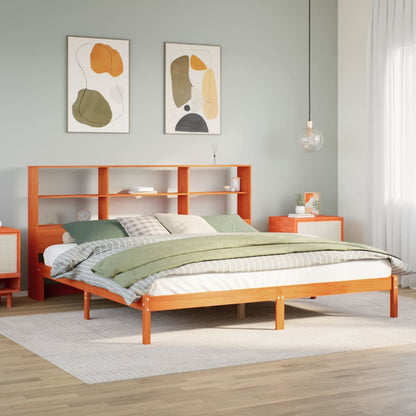 Letto Libreria senza Materasso Marrone Cera 200x200 cm in Pino