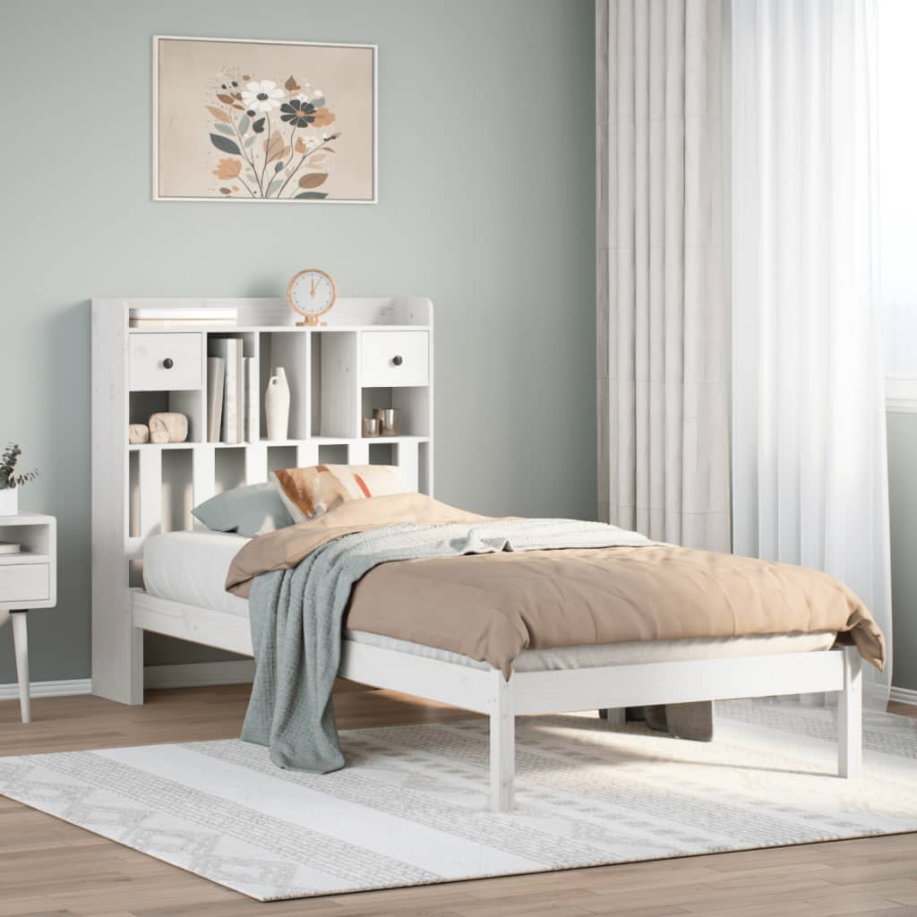 Letto Libreria senza Materasso Bianco 90x190 cm Massello Pino
