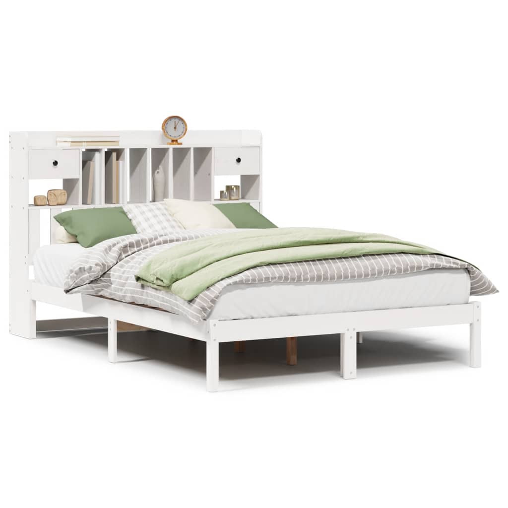 Letto Libreria senza Materasso Bianco 140x190 cm Legno di Pino - homemem39