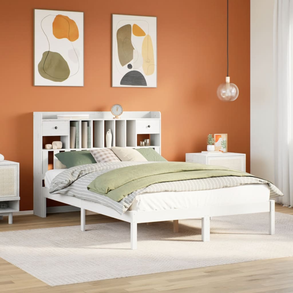 Letto Libreria senza Materasso Bianco 160x200 cm Legno di Pino | homemem39