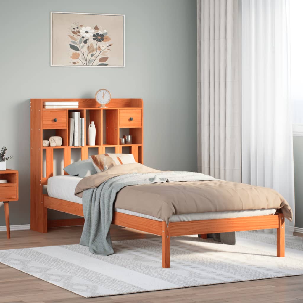 Letto Libreria senza Materasso Marrone Cera 75x190 cm in Pino
