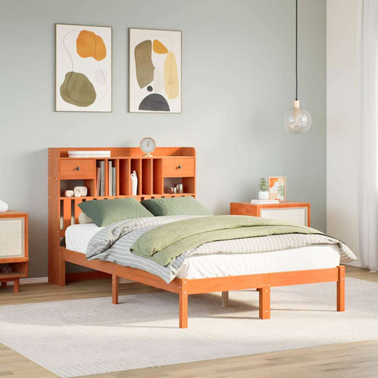 Letto Libreria senza Materasso Marrone Cera 135x190 cm in Pino