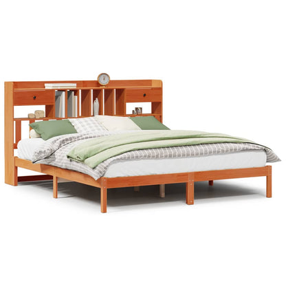 Letto Libreria senza Materasso Marrone Cera 200x200 cm in Pino