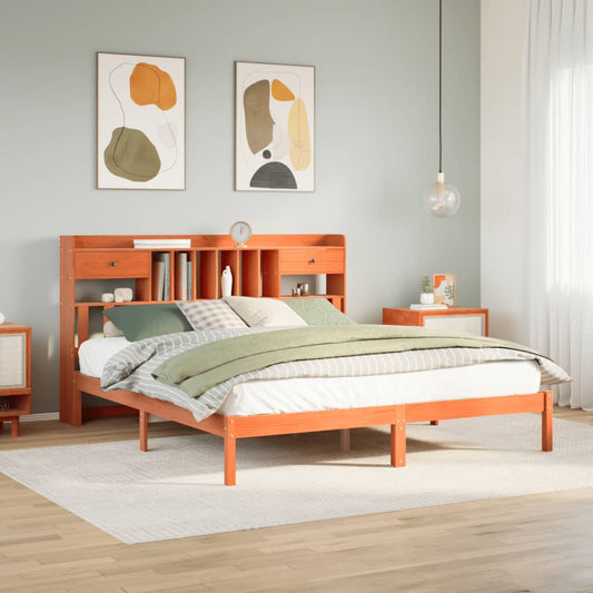 Letto Libreria senza Materasso Marrone Cera 200x200 cm in Pino