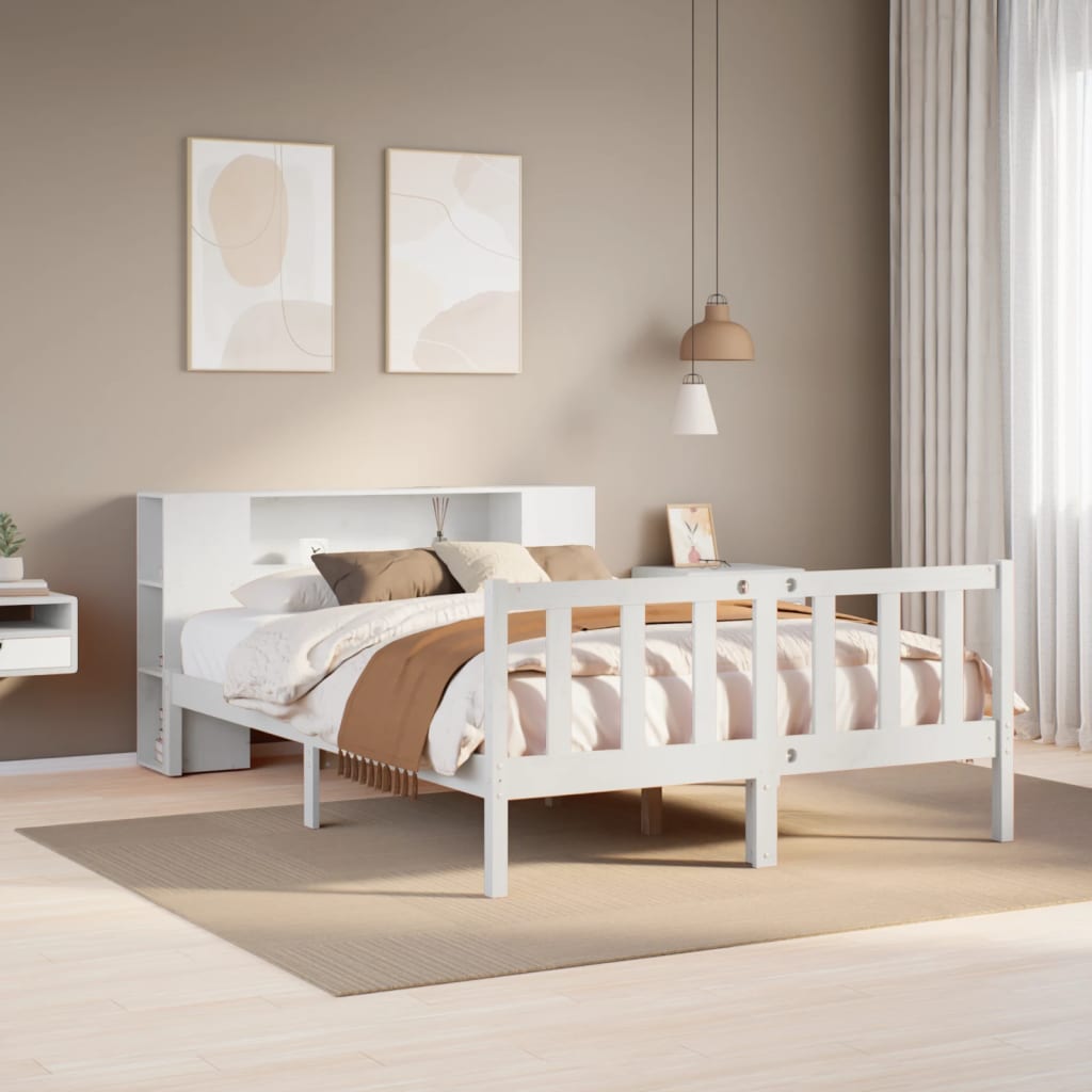 Letto Libreria senza Materasso Bianco 150x200 cm Legno di Pino - homemem39
