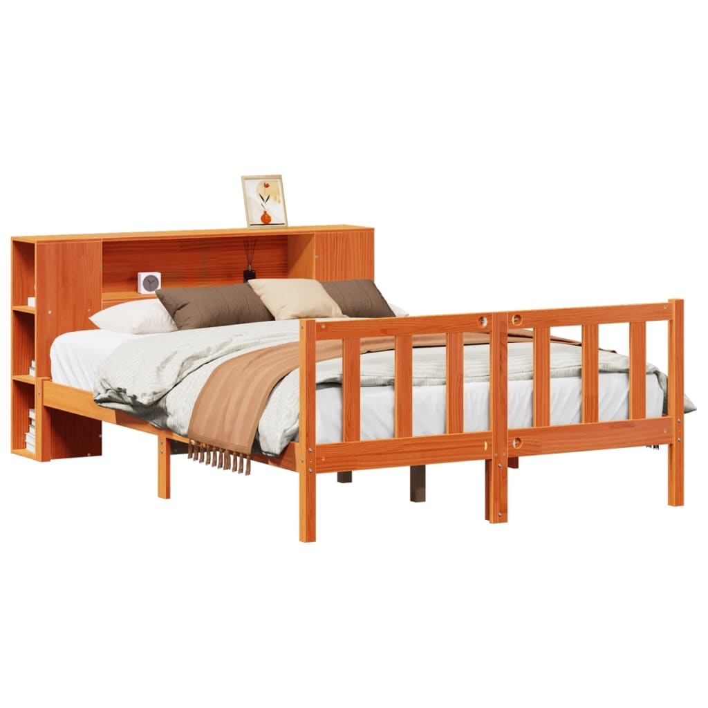 Letto Libreria senza Materasso Marrone Cera 135x190 cm in Pino - homemem39