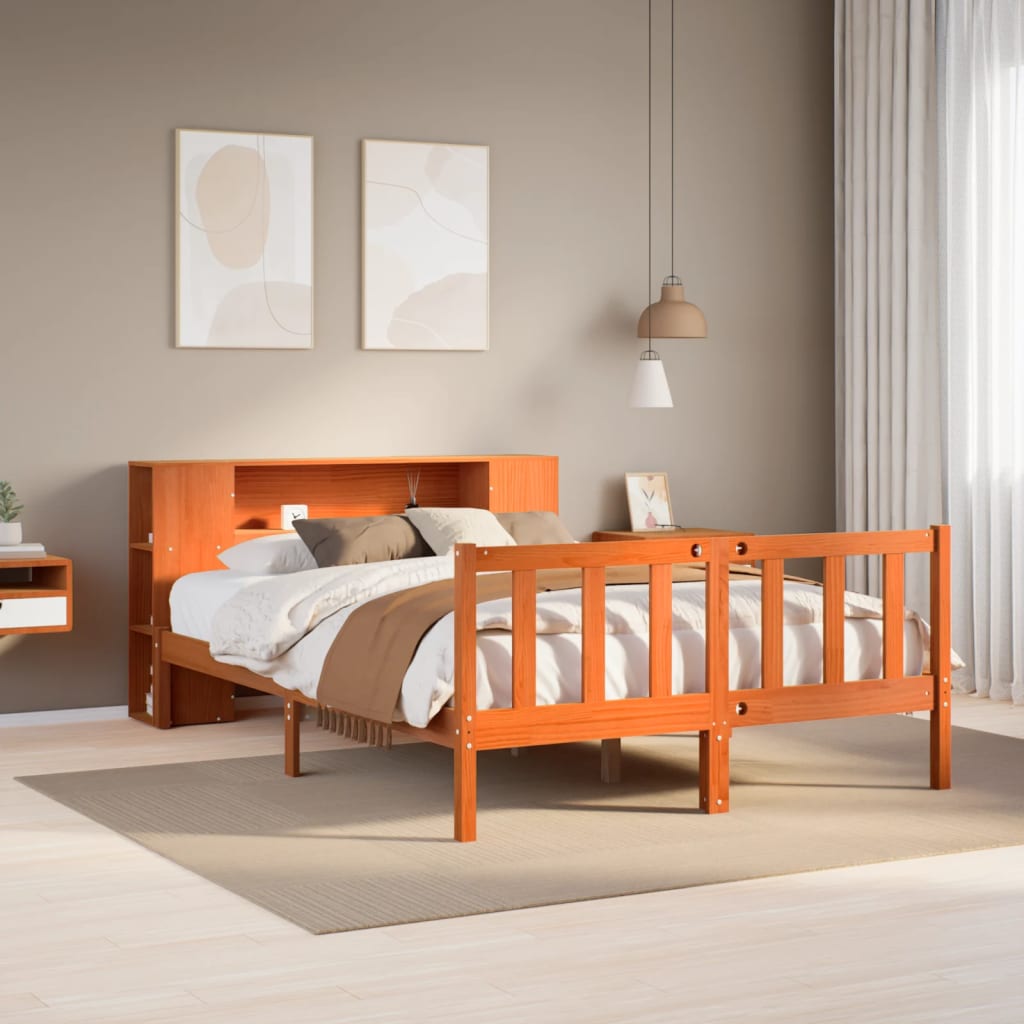 Letto Libreria senza Materasso Marrone Cera 140x200 cm in Pino - homemem39
