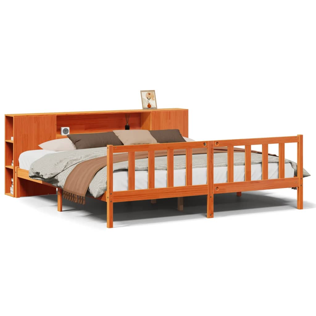 Letto Libreria senza Materasso Marrone Cera 180x200 cm in Pino - homemem39