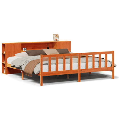 Letto Libreria senza Materasso Marrone Cera 200x200 cm in Pino - homemem39
