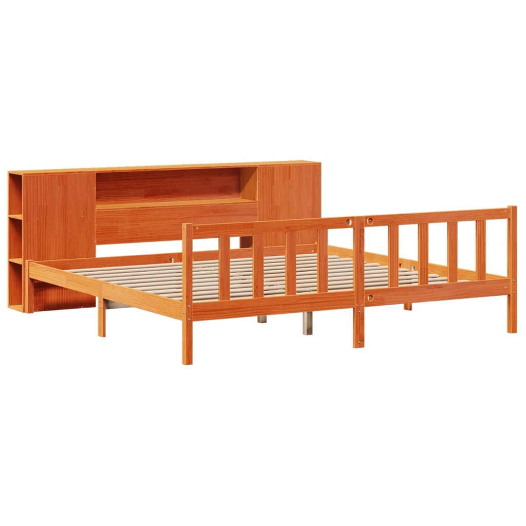 Letto Libreria senza Materasso Marrone Cera 200x200 cm in Pino - homemem39