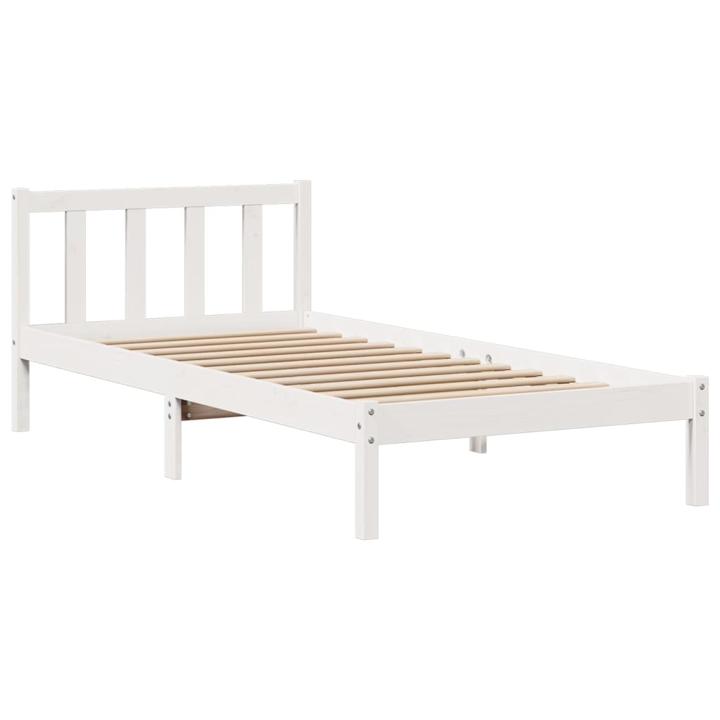 Letto Libreria senza Materasso Bianco 90x190 cm Massello Pino