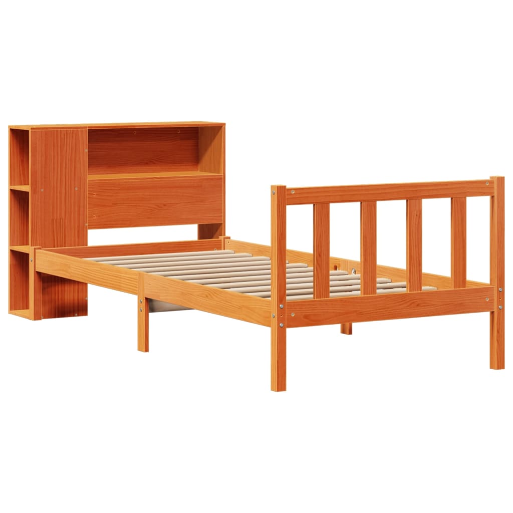 Letto Libreria senza Materasso Marrone Cera 100x200 cm in Pino - homemem39