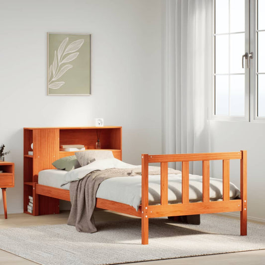 Letto Libreria senza Materasso Marrone Cera 100x200 cm in Pino - homemem39