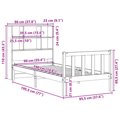 Letto Libreria senza Materasso 90x190 cm Legno Massello Pino