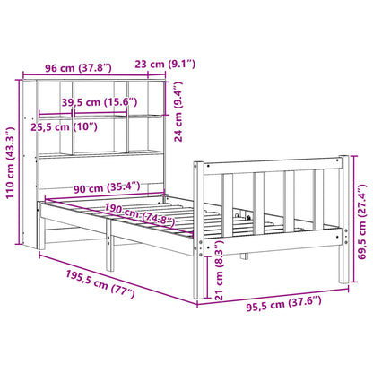 Letto Libreria senza Materasso Bianco 90x190 cm Massello Pino