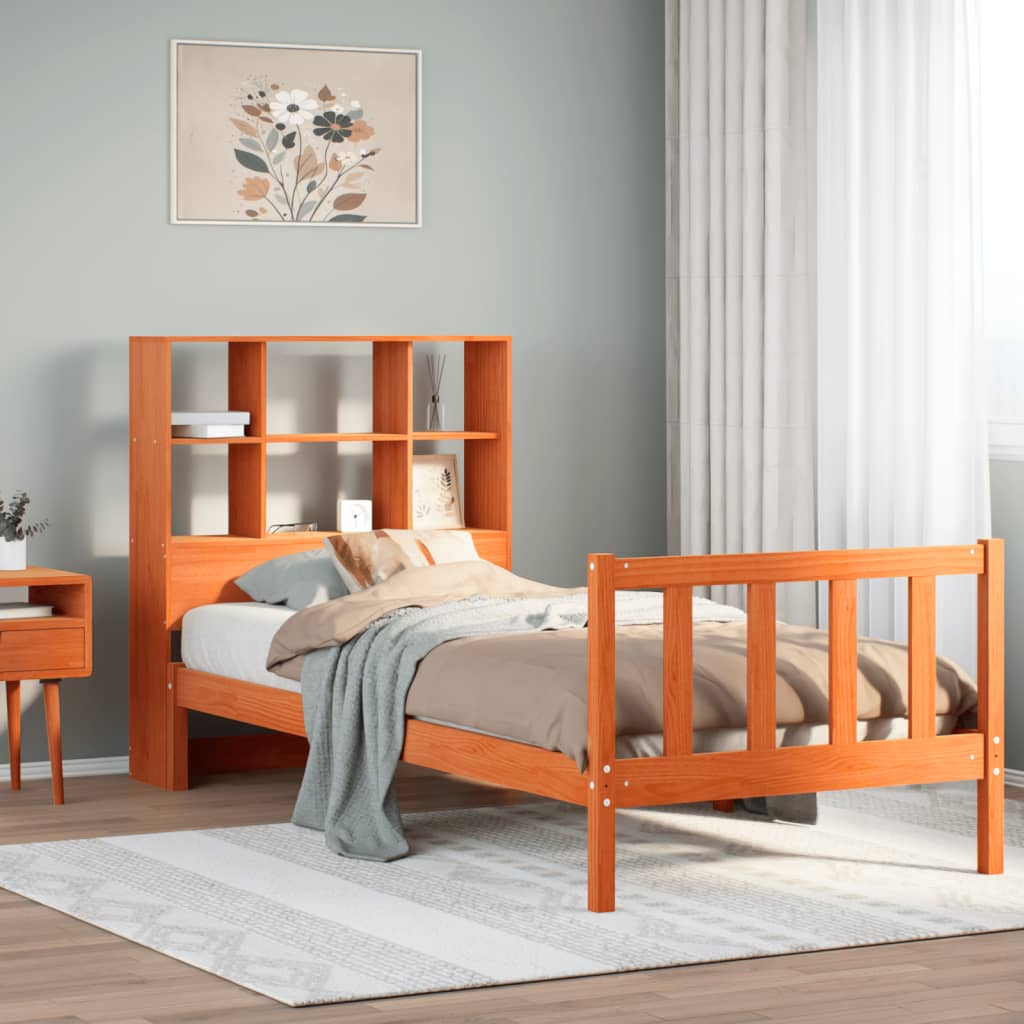Letto Libreria senza Materasso Marrone Cera 90x190 cm in Pino - homemem39