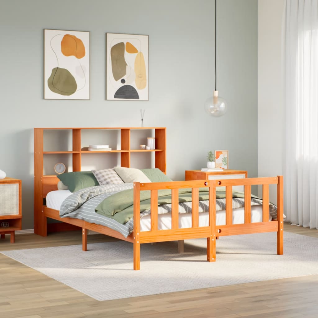 Letto Libreria senza Materasso Marrone Cera 135x190 cm in Pino - homemem39