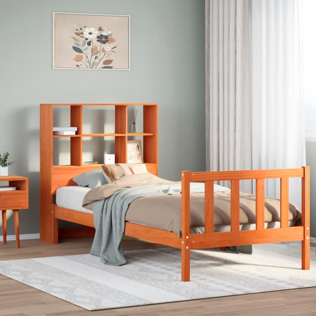 Letto Libreria senza Materasso Marrone Cera 100x200 cm in Pino - homemem39