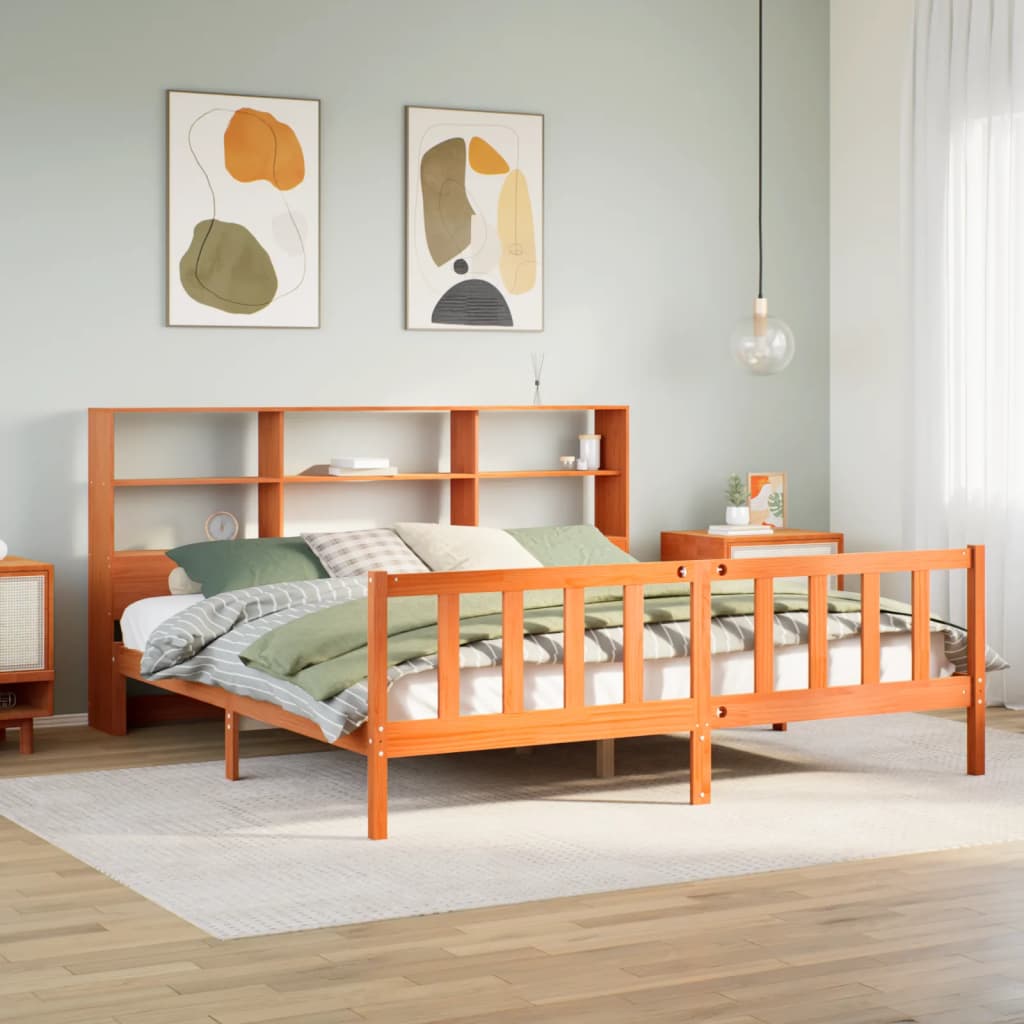 Letto Libreria senza Materasso Marrone Cera 180x200 cm in Pino - homemem39