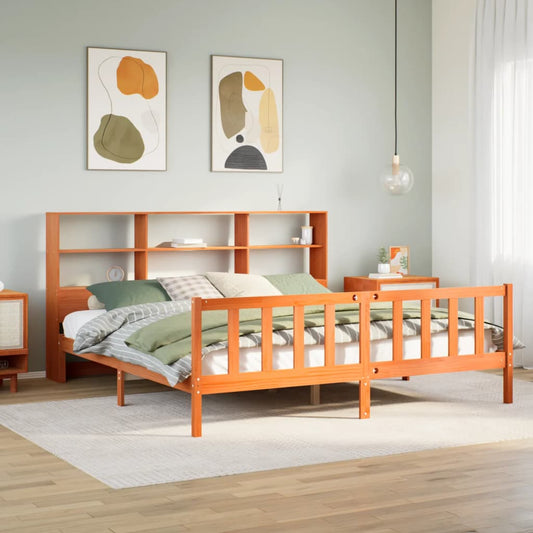 Letto Libreria senza Materasso Marrone Cera 180x200 cm in Pino - homemem39
