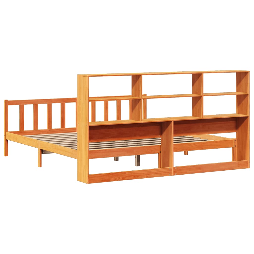 Letto Libreria senza Materasso Marrone Cera 200x200 cm in Pino - homemem39