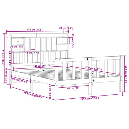 Letto Libreria senza Materasso Bianco 140x200 cm Legno di Pino