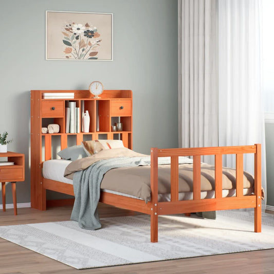 Letto Libreria senza Materasso Marrone Cera 75x190 cm in Pino - homemem39