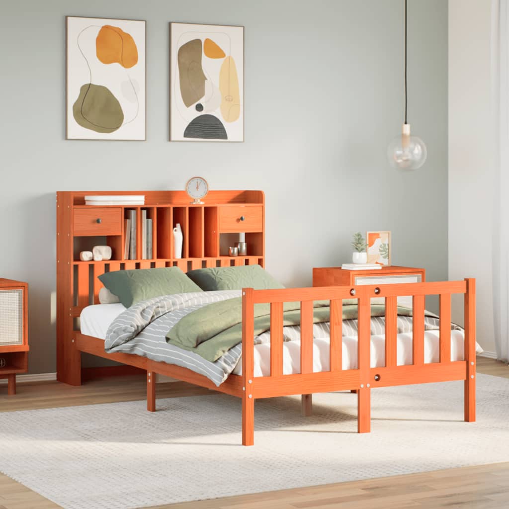 Letto Libreria senza Materasso Marrone Cera 135x190 cm in Pino - homemem39