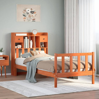 Letto Libreria senza Materasso Marrone Cera 100x200 cm in Pino - homemem39