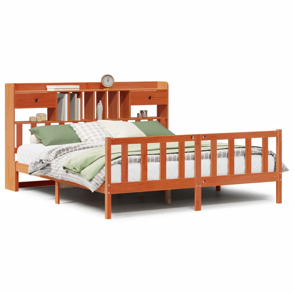 Letto Libreria senza Materasso Marrone Cera 200x200 cm in Pino - homemem39