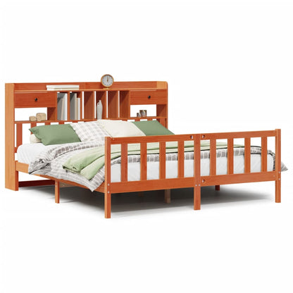 Letto Libreria senza Materasso Marrone Cera 200x200 cm in Pino - homemem39