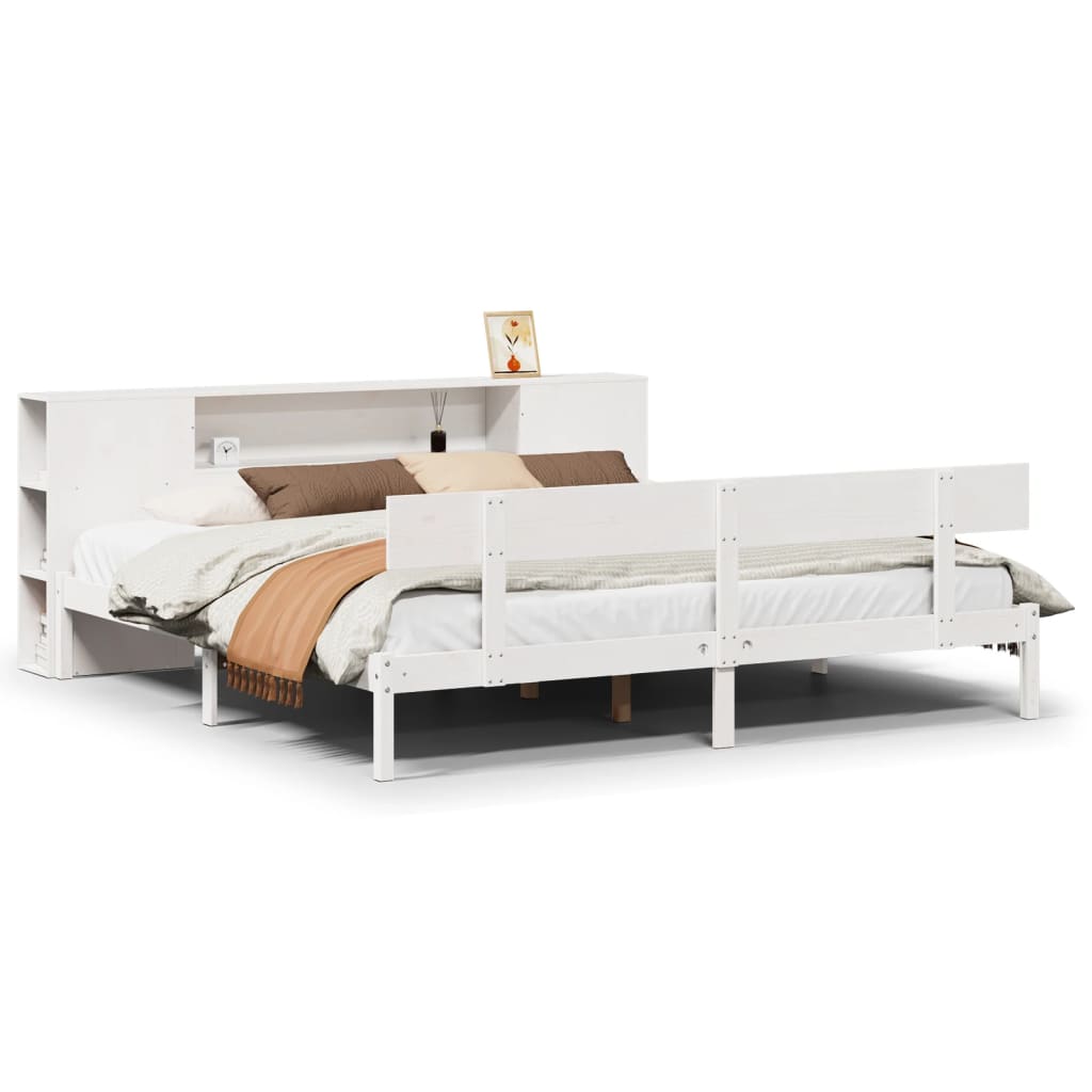 Letto Libreria senza Materasso Bianco 200x200 cm Legno di Pino - homemem39