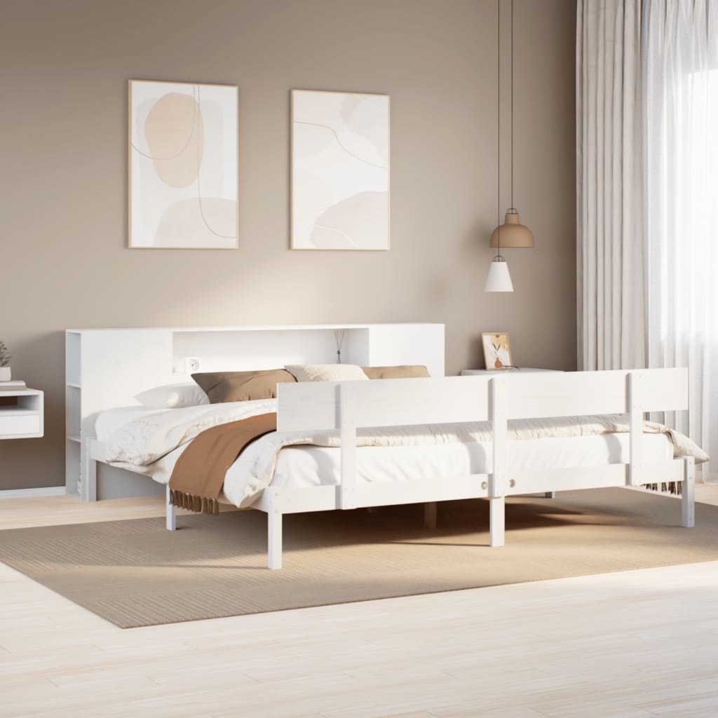 Letto Libreria senza Materasso Bianco 200x200 cm Legno di Pino - homemem39