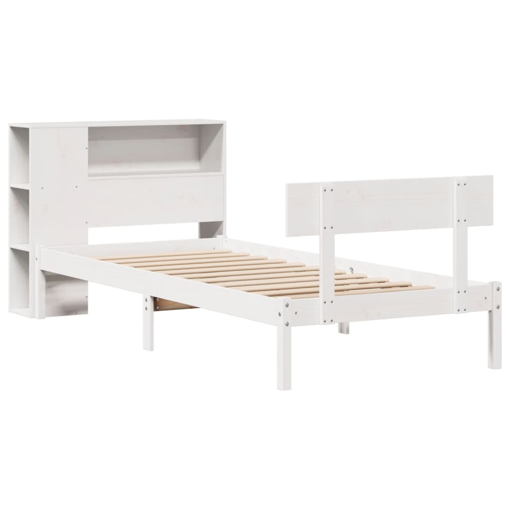Letto Libreria senza Materasso Bianco 90x190 cm Massello Pino