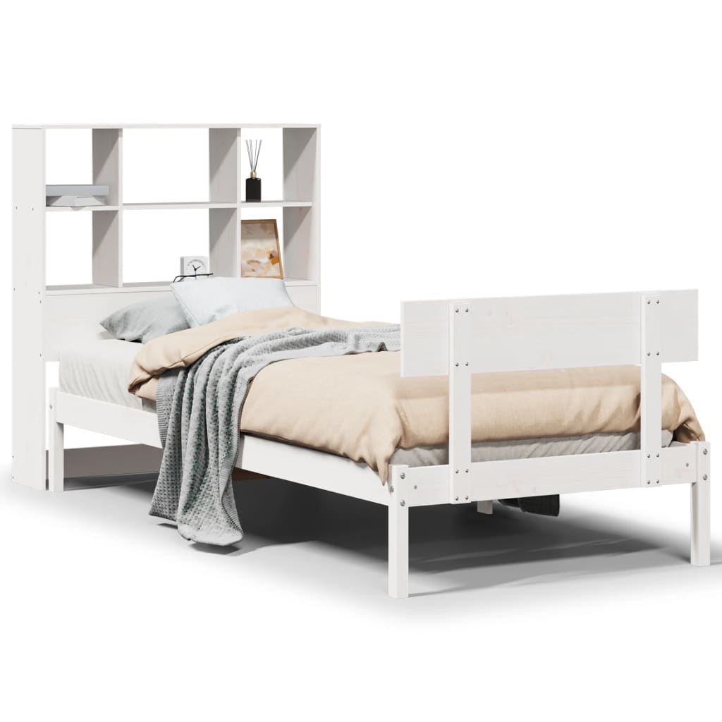 Letto Libreria senza Materasso Bianco 90x190 cm Massello Pino