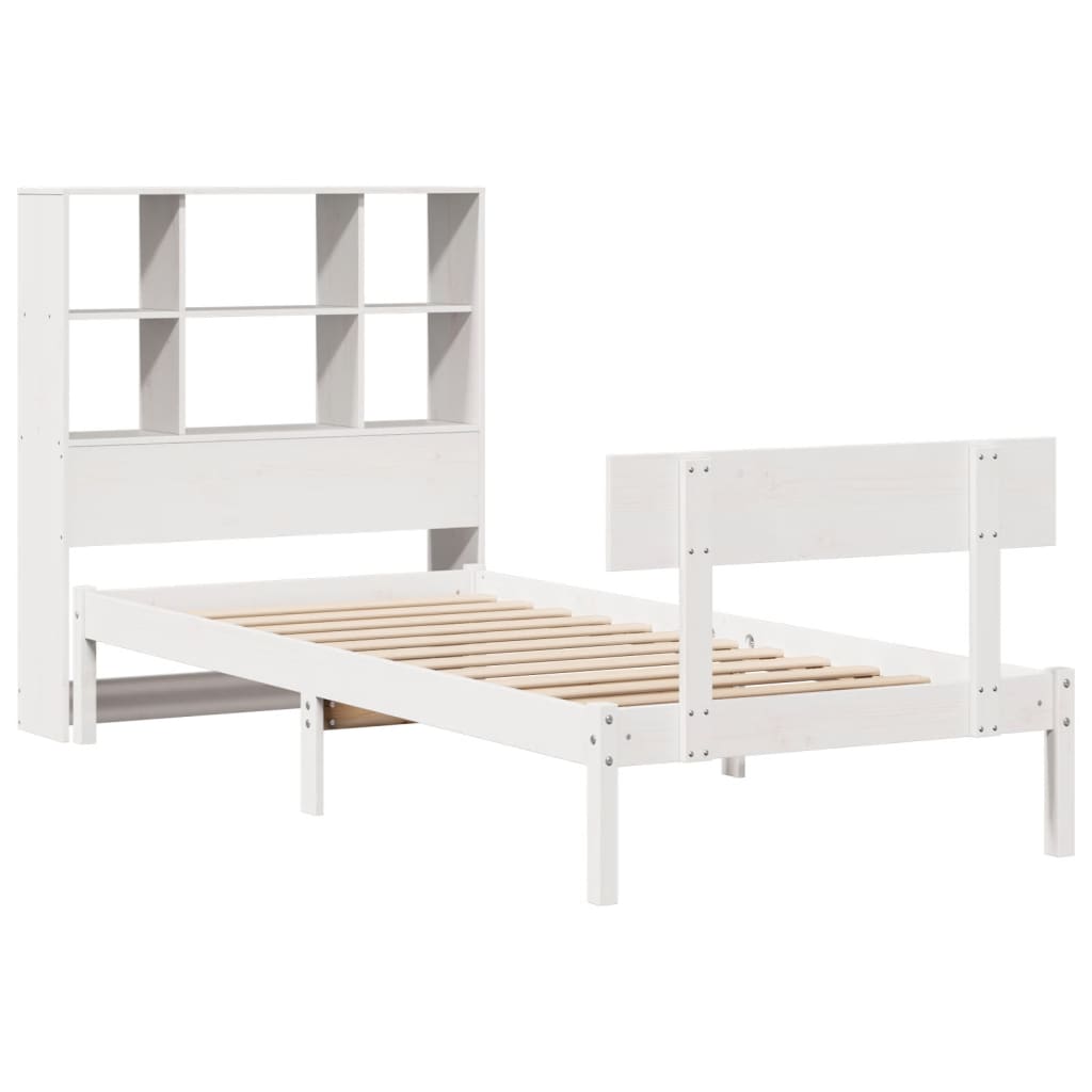 Letto Libreria senza Materasso Bianco 90x190 cm Massello Pino