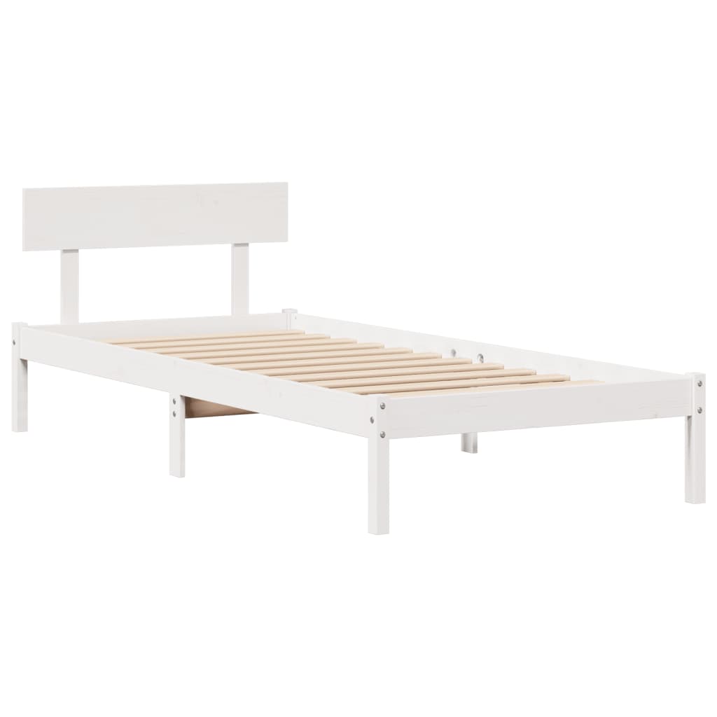 Letto Libreria senza Materasso Bianco 90x190 cm Massello Pino