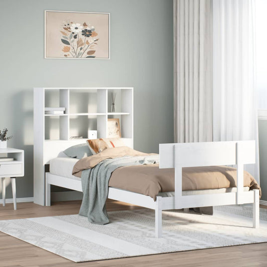 Letto Libreria senza Materasso Bianco 90x190 cm Massello Pino