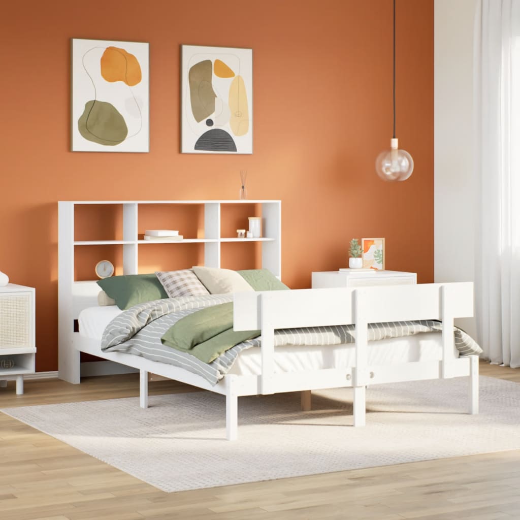 Letto Libreria senza Materasso Bianco 140x190 cm Legno di Pino - homemem39