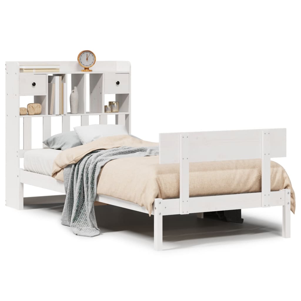 Letto Libreria senza Materasso Bianco 90x190 cm Massello Pino - homemem39