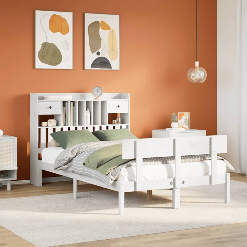 Letto Libreria senza Materasso Bianco 135x190 cm Legno di Pino - homemem39