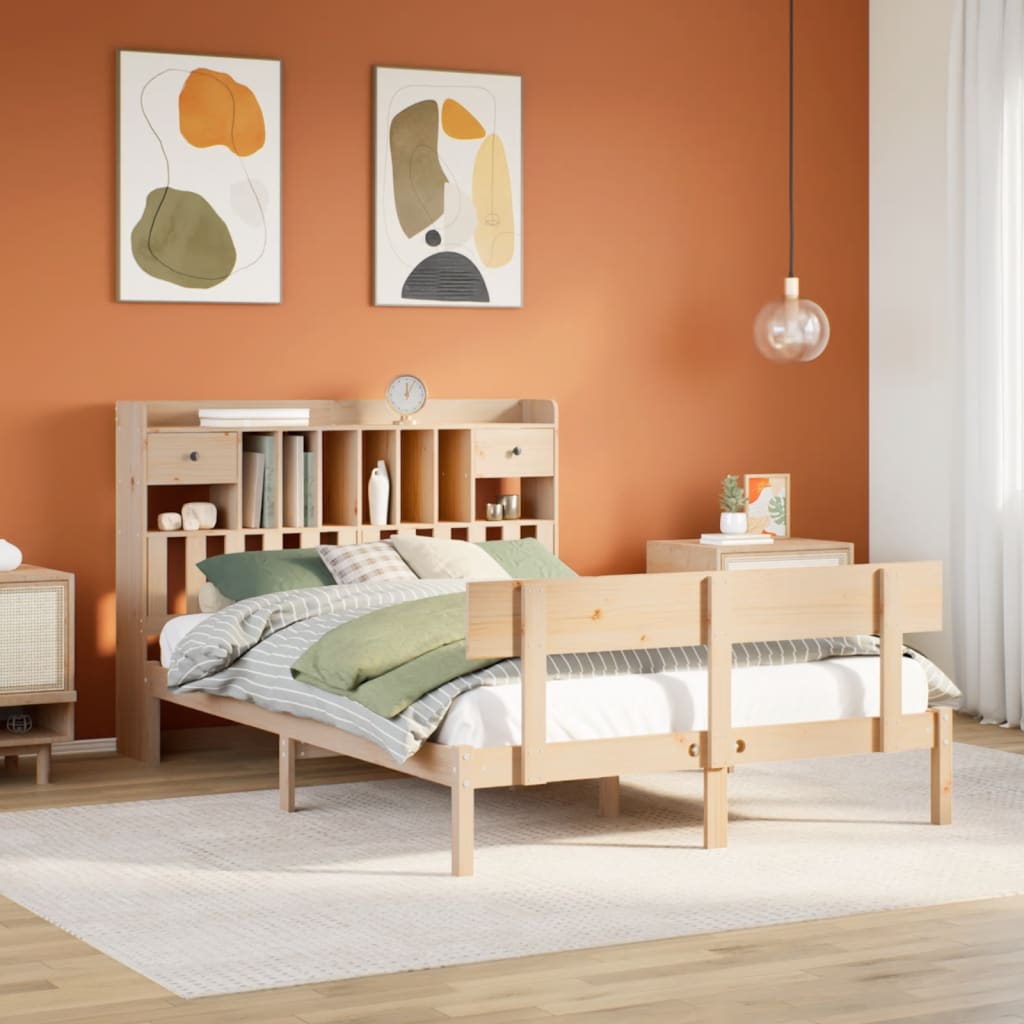 Letto Libreria senza Materasso 150x200 cm in Legno di Pino - homemem39