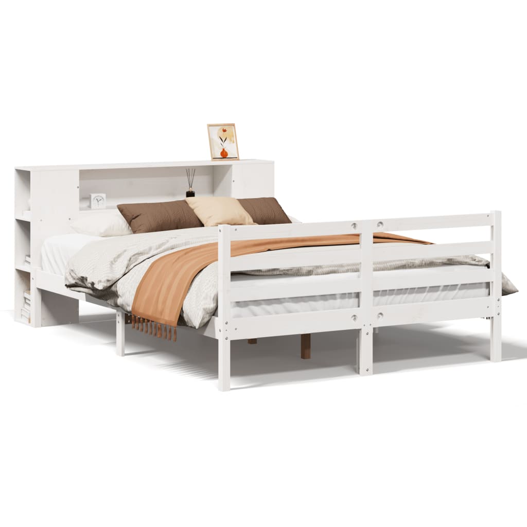 Letto Libreria senza Materasso Bianco 150x200 cm Legno di Pino - homemem39