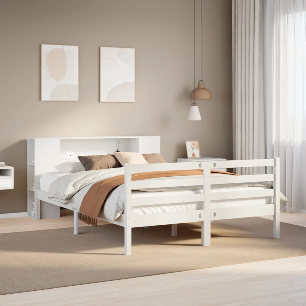 Letto Libreria senza Materasso Bianco 150x200 cm Legno di Pino - homemem39