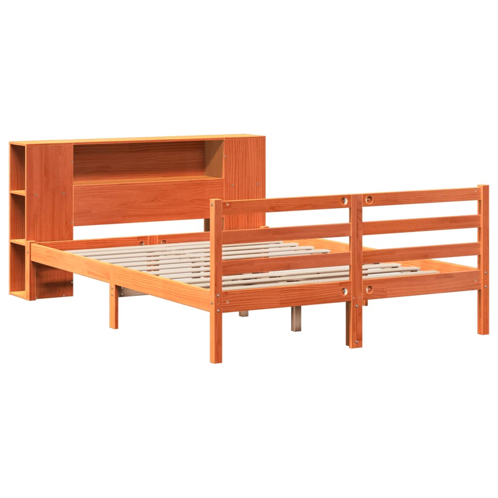 Letto Libreria senza Materasso Marrone Cera 135x190 cm in Pino - homemem39