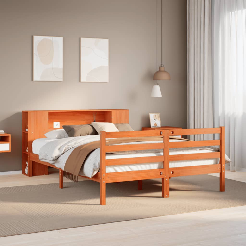 Letto Libreria senza Materasso Marrone Cera 135x190 cm in Pino - homemem39