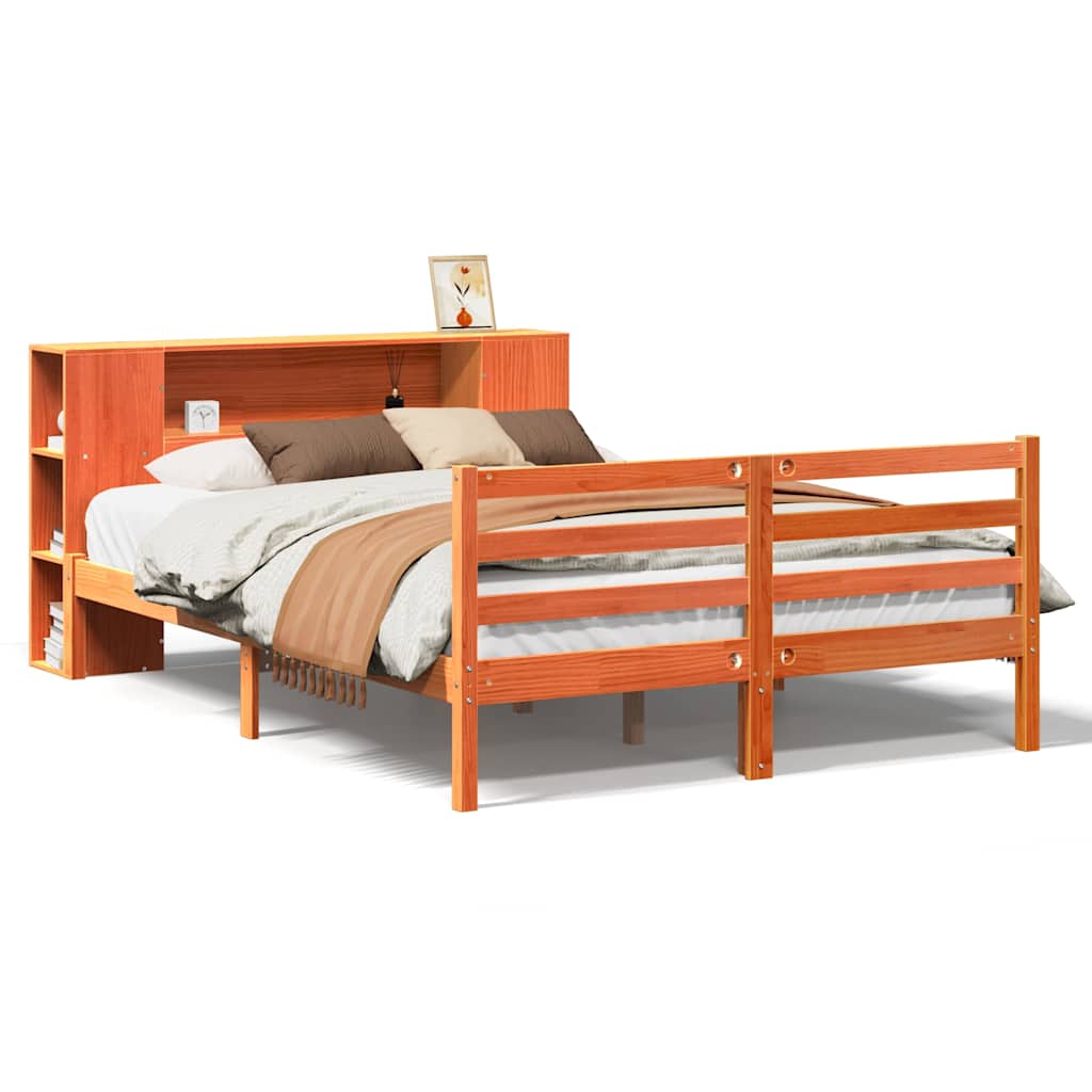 Letto Libreria senza Materasso Marrone Cera 150x200 cm in Pino | homemem39