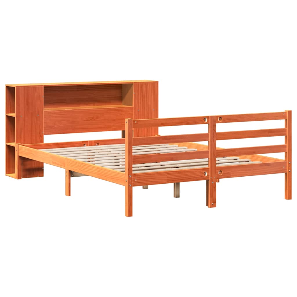 Letto Libreria senza Materasso Marrone Cera 150x200 cm in Pino | homemem39